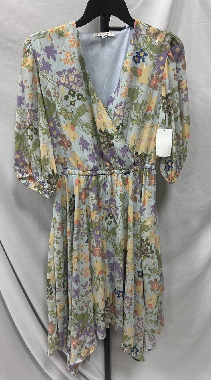 NEW Tash & Sophie Multicolor Floral Faux Wrap A Line Mini Dress Size S